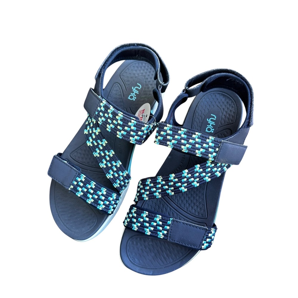 Ryka Rowana Womens Navy Blue RE-ZORB Walking Sandals Adjustable Straps NEW 10W